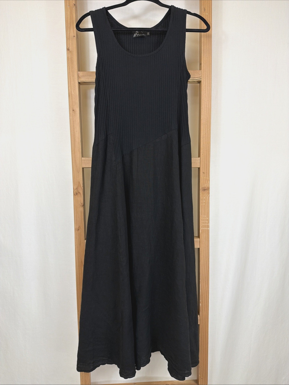 NWT Fenini Black Cotton Top Linen Skirt Dress #1386 Size XS